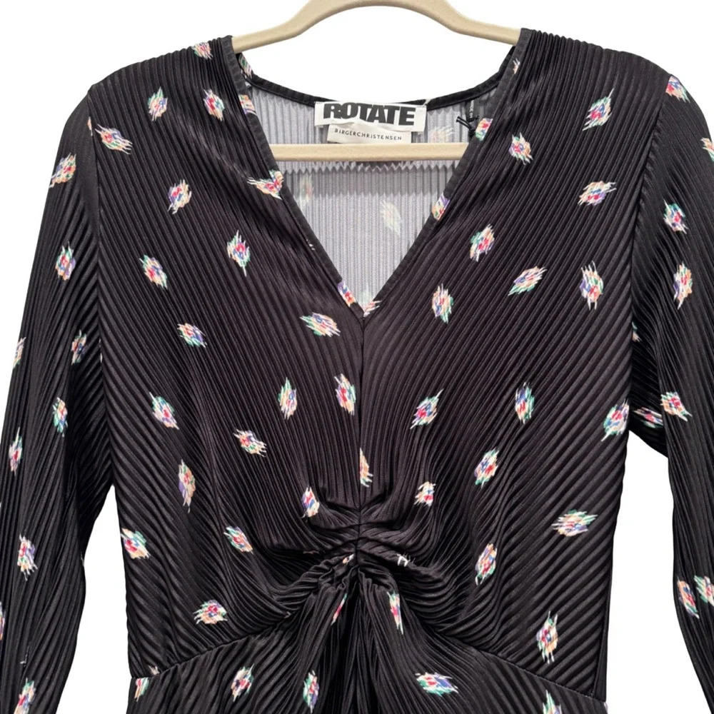 NWT Rotate Birger Christensen Number 7 Pleated Black Midi Dress Planet AOP SizeM - Picture 5 of 16
